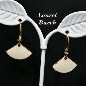 Laurel Burch Cream Small Fan Earrings, Gold Filled Ear Wires, Gold Plated, 1980s
